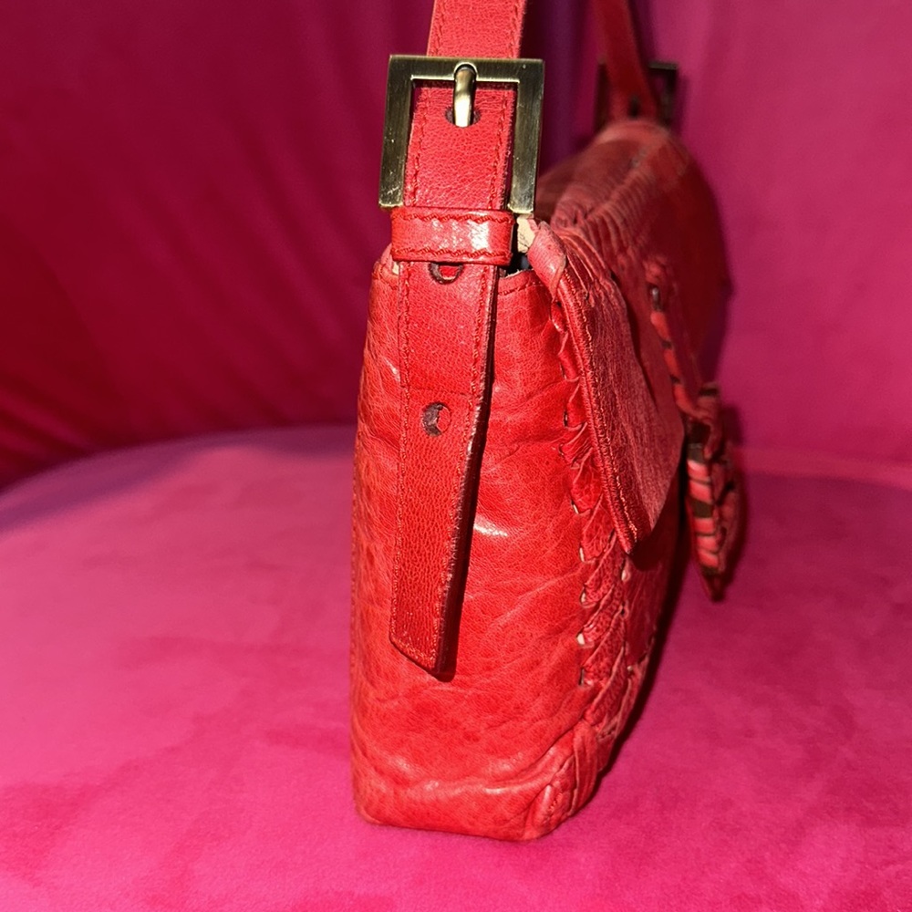 Fendi red leather whipstitch mama baguette shoulder crossbody convertible bag - Picture 6 of 16